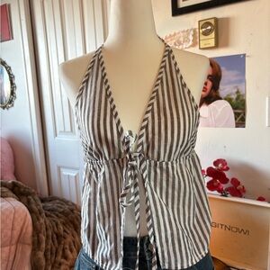 Striped Halter Tie-Front Top